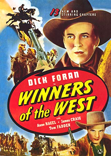Winners of the West" DVD cover featuring cowboys, guns, and a train.