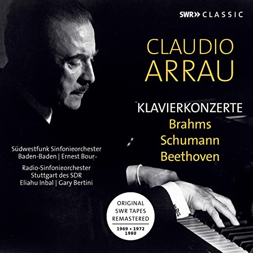 CD cover featuring pianist Claudio Arrau with piano keys and text.