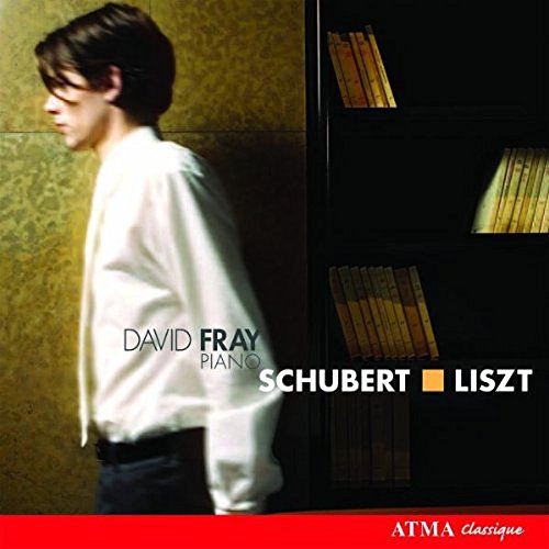 CD cover featuring pianist David Fray in profile, with sheet music.