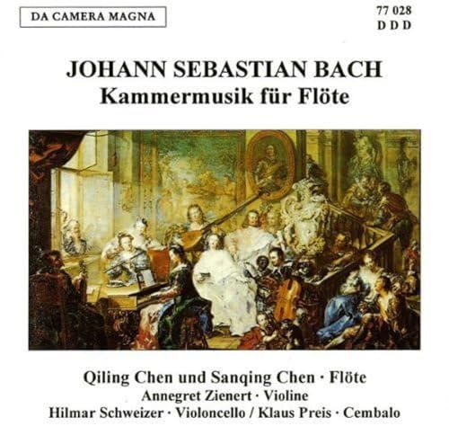CD cover for Bach flute sonatas featuring a classical painting.