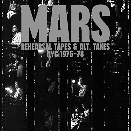 Black and white album cover for Mars’ “Rehearsal Tapes” with band photos.