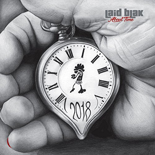 Hand holding a pocket watch with a cartoon figure and "2018".