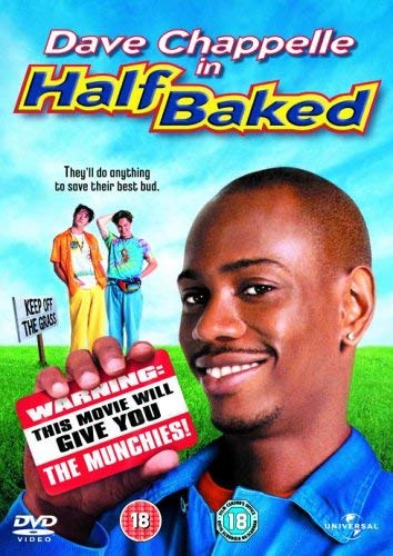 DVD cover for "Half Baked" featuring Dave Chappelle and two friends.