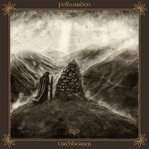 Monochrome album cover depicting a cloaked figure before a stone cairn.