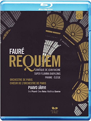 Blu-ray cover for Fauré Requiem featuring text over a dark architectural background.