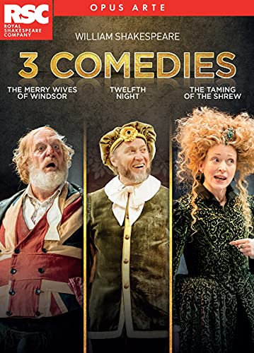 DVD cover for "Shakespeare: 3 Comedies" featuring three actors in costume.