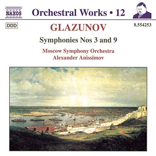 CD cover for Glazunov symphonies with a coastal city painting.