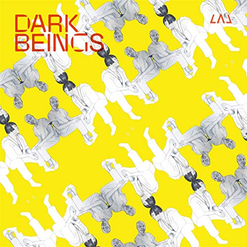 Yellow album cover with repeated, rotated grayscale images of a person and red text.
