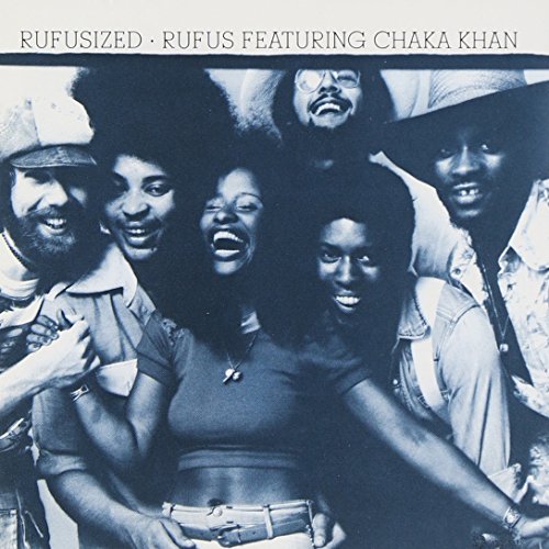 Black and white photo of the band Rufus featuring Chaka Khan.