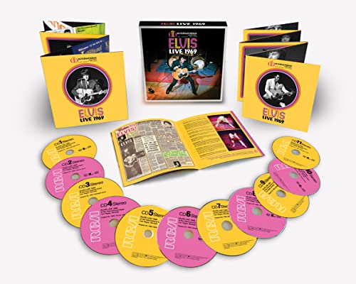Elvis Presley "Live 1969" CD box set with discs and booklet.