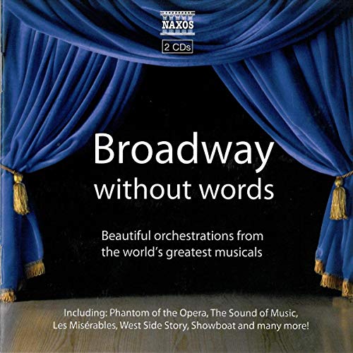 CD cover for “Broadway Without Words” featuring blue stage curtains.
