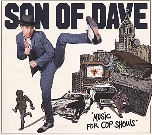 CD cover: man in suit kicking, city backdrop, police imagery.