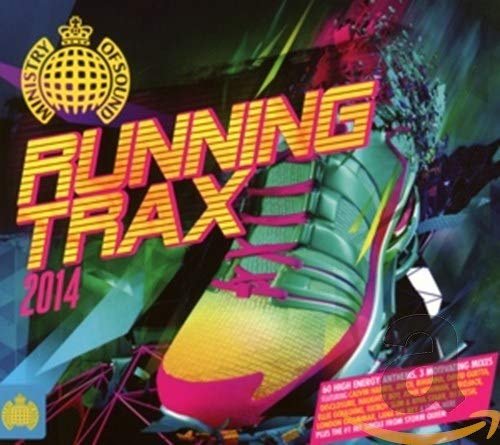 Ministry Of Sound “Running Trax 2014” CD cover with running shoe.