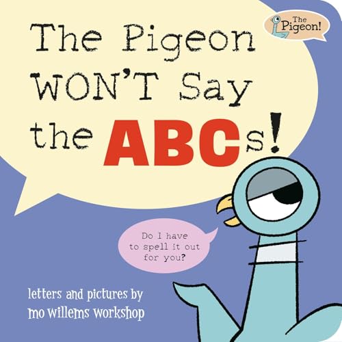 Book cover featuring a blue pigeon and large red letters spelling "ABC.