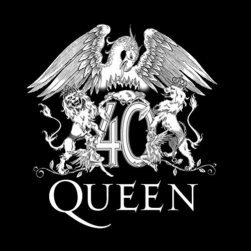 Queen's crest with a phoenix, lions, and the number 40 in white on black.