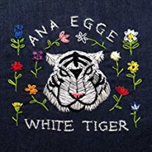 CD cover: white tiger face with embroidered flowers on dark blue.
