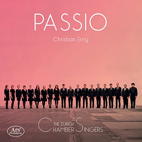 CD cover: choral group in black attire against a pink gradient.