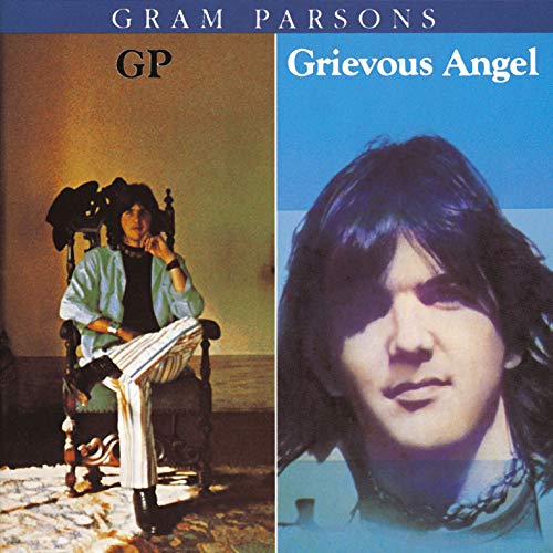 Album cover for Gram Parsons’ “GP / Grievous Angel” featuring a portrait split in two.