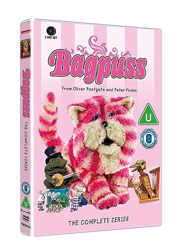 DVD cover for "Bagpuss" featuring the striped cat and characters.