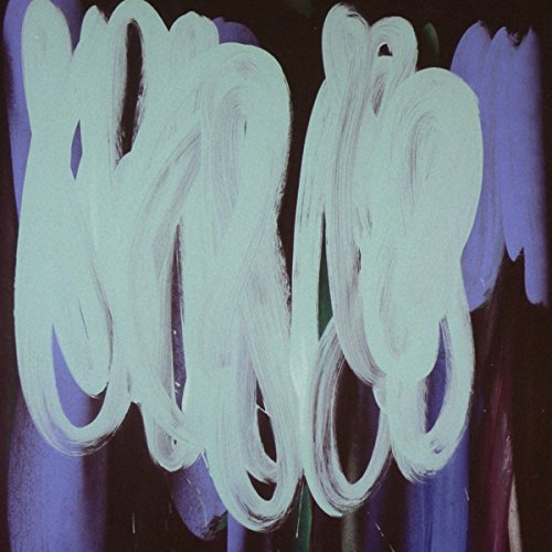 Abstract album cover with bold white brushstrokes on a dark purple background.