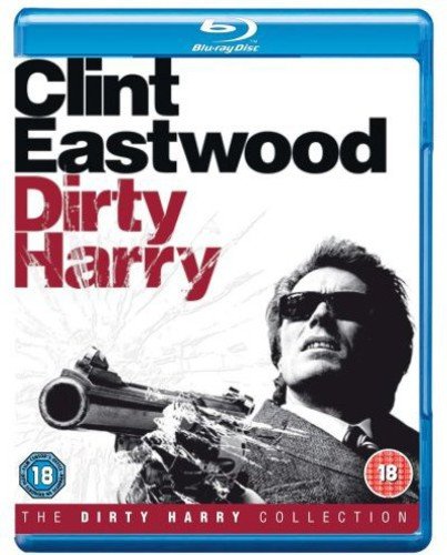 Dirty Harry" Blu-ray cover featuring Clint Eastwood with a gun.