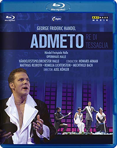 Blu-ray cover for Handel’s opera "Admeto," featuring a singer onstage.