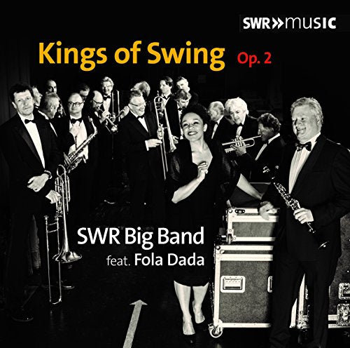 Black and white photo of a big band with a female vocalist.