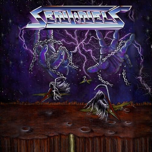 Fantasy album cover with chained hands, lightning, and bird-like creatures.