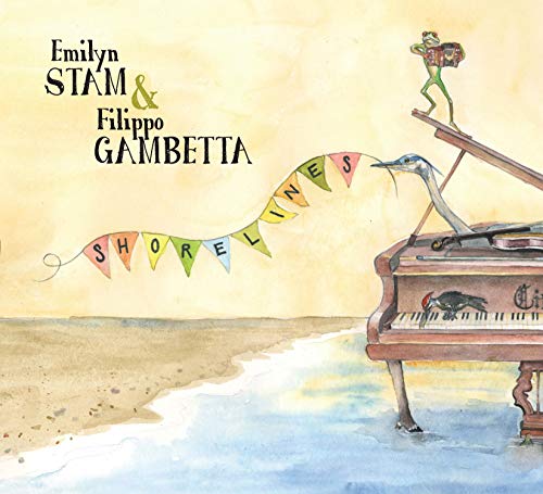 CD cover: watercolor painting of a piano, bird, and banner.
