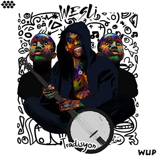 CD cover art featuring a musician with a banjo and colorful portraits.