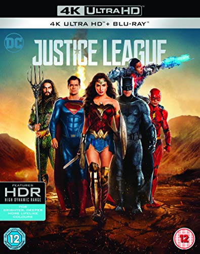 Justice League Blu-ray cover featuring six superhero characters in costume.