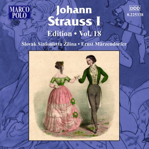 CD cover for Johann Strauss I Edition 18, featuring a couple dancing.