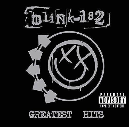 Blink-182 Greatest Hits album cover with grey smiley face logo on black background.