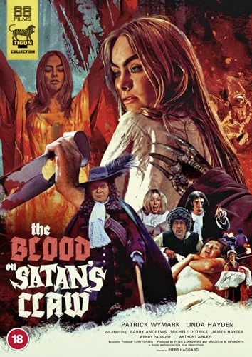 DVD cover for horror film "Blood On Satan's Claw" featuring actors and imagery.