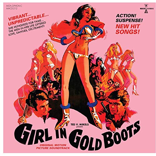 CD cover for “Girl In Gold Boots” soundtrack, featuring retro artwork.