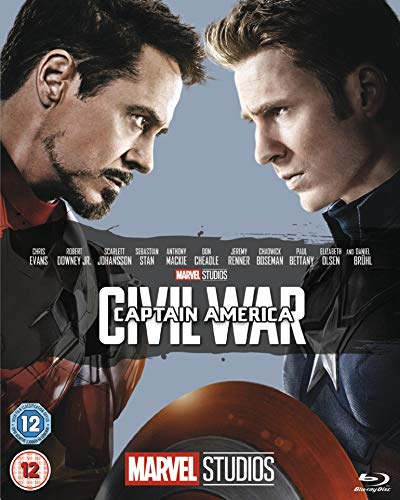 Captain America: Civil War Blu-ray cover featuring Iron Man and Captain America.