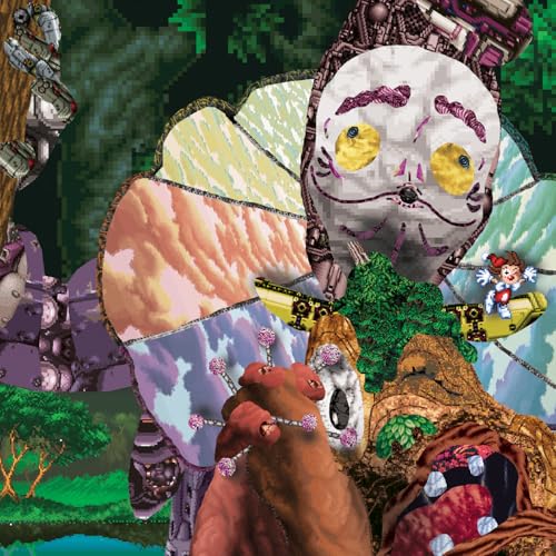 CD cover art: pixelated collage of robots, a face, and jungle scenery.