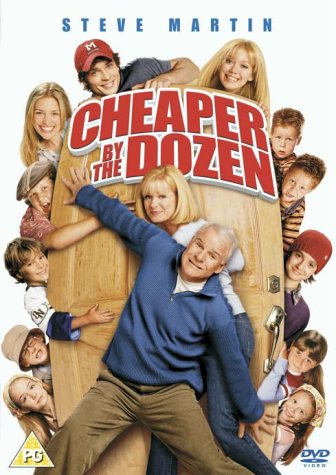 Cheaper By The Dozen" DVD cover featuring a large family portrait.