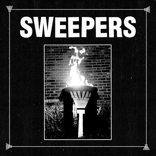 Sweepers vinyl album cover: black and white image of a burning trashcan.