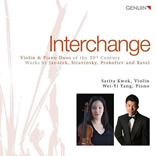 CD cover for "Interchange" featuring musicians Kwok and Yang with violin.
