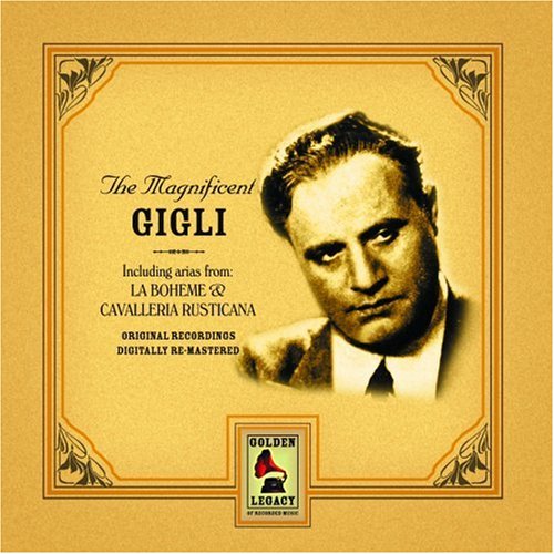 Beniamino Gigli portrait on a golden CD cover with ornate frame.