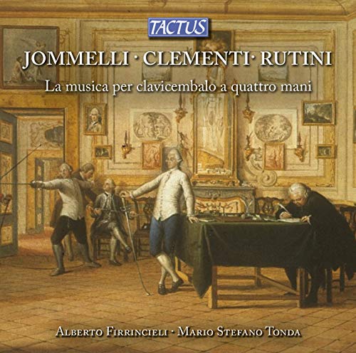 CD cover featuring a classical painting of fencing and a harpsichordist.