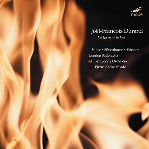 CD cover for Joël-François Durand’s “La Terre et Le Feu” with flames.