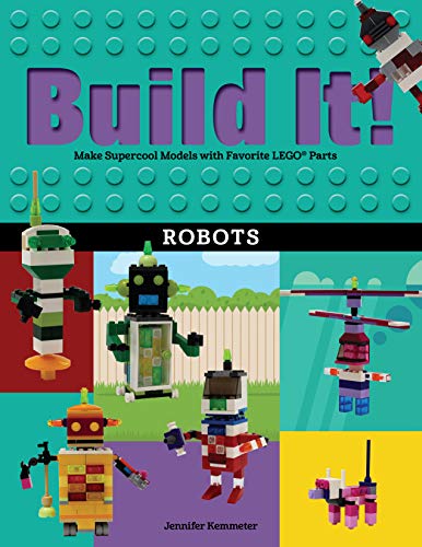 Book cover featuring colorful LEGO robot models on a patterned background.