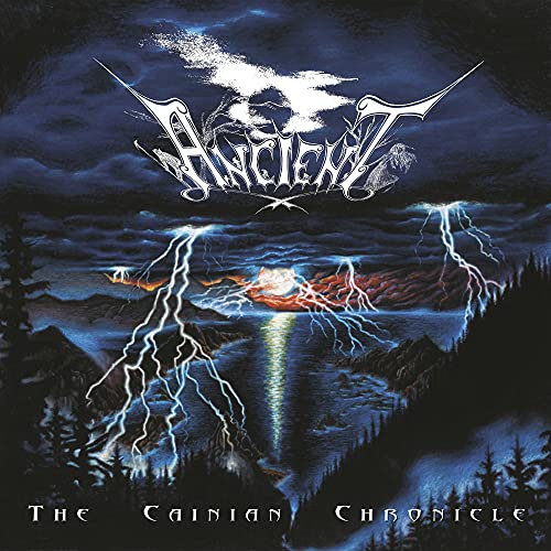 Dark fantasy album cover with lightning, mountains, and band logo "Ancient".