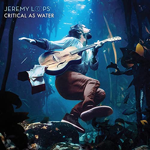Jeremy Loops underwater with guitar, album cover for "Critical As Water.