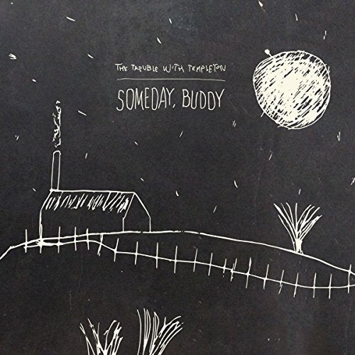 Black album cover with white line drawing of a moon, house, and fence.