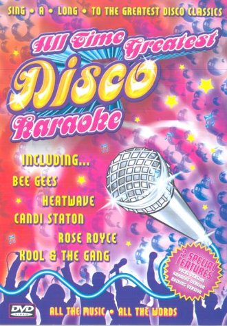 Disco karaoke DVD cover with a microphone and dancing silhouettes.