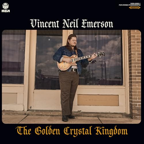 Album cover for Vincent Neil Emersonās āGolden Crystal Kingdomā featuring a musician with a guitar.