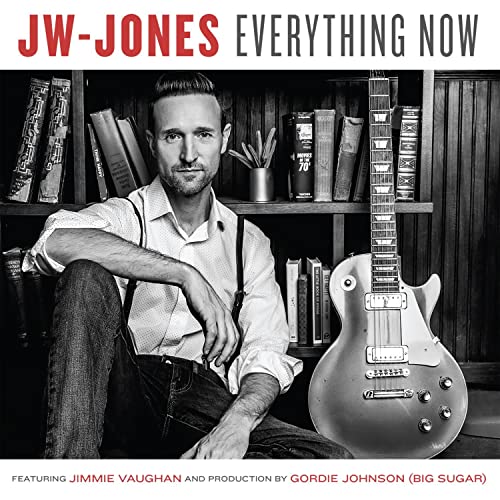 Black and white album cover featuring JW-Jones, a guitar, and bookshelves.